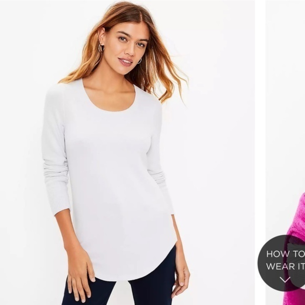 Loft Ribbed Long Sleeve Scoop Neck Tee